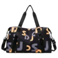 Sac de voyage stylé avec imprimé lettres abstraites, sac de sport et de fitness léger. - Jaune