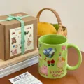 Tasse à café en céramique graffiti mignonne style coréen avec boîte cadeau, grande tasse. - Coffret Cadeau Mug / Ours Vert