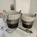 Woven laundry basket with cute dog embroidery, large capacity storage hamper for home. - Dachshund Puppy / S