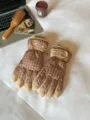 Gants de ski imperméables à carreaux rétro, doublure polaire épaisse pour sports d'hiver et cyclisme. - Khaki