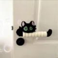 Cute black cat door handle cover with green eyes, soft plush anti-static protection. - Right-Open Style