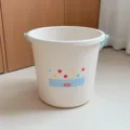 Plastic storage bucket with handle and cute dotted pattern for student dorm daily use. - Bucket