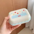 Cute portable plastic storage box with plaid dot design, compact desktop organizer for dorm. - Soap Dish