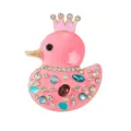 Lindo broche de pato corona, diamantes de imitación esmalte rosa aleación moda elegante - Rosa