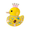 Lindo broche pato amarillo corona estrás, alfiler de dibujos animados esmalte para abrigo traje. - Amarillo