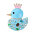 Bonito broche de pato azul con corona rosa, brillantes strass y esmalte colorido en aleación. - Azul