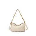 White quilted shoulder bag with gold chain strap, stylish chic crossbody bag for women. - Off White