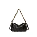 Black quilted chain shoulder bag, stylish luxury crossbody handbag for women daily elegant use. - Black