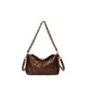 Brown quilted shoulder bag for women with chic chain strap stylish crossbody handbag elegant design - Coffee