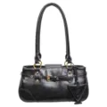 Schwarze Damen Schultertasche aus PU Leder, Vintage Baguette Tasche mit eleganter goldener Hardware. - Schwarz