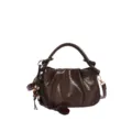 Braune glänzende plissierte Handtasche Damen stylische lässige Schulter Umhängetasche. - Mit Anhänger / Braun