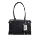 Schwarze PU Leder Handtasche für Damen, stilvolle Vintage Umhängetasche mit großem Inhalt. - Mit Anhänger / Schwarz