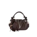 Dunkelbraune, glänzende Handtasche mit Falten und Perlenanhänger, schicke Umhängetasche Variante. - Mit Anhänger / Kaffeebraun