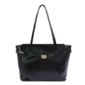 Schwarze Leder Umhängetasche minimalistische Shopper Tasche mit goldenem Schloss für Alltag - Schwarz