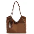 Braune Damen Schultertasche mit Türkis Nieten Weiche Tote Tasche Alltag Handtasche - Mit Anhänger / Braun