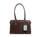 Braune Leder-Patchwork-Tasche, stilvolle Retro-Umhängetasche für Damen im Alltag. - Mit Anhänger / Kaffee