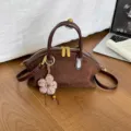 Sac a main en daim marron vintage retro sac porte epaule bandouliere avec fleur en tricot - Daim Brun
