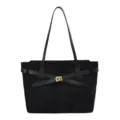 Schwarze Wildleder-Tasche für Damen, Retro Winter große Schultertasche, stylische Pendler-Handtasche. - Schwarz