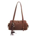 Braune Wildleder Bowling Schultertasche für Damen, grosse Kapazität Vintage Achseltasche. - Mit Anhänger / Maillard-Kaffee