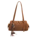 Braune Wildleder Boston Umhängetasche Große Kapazität Bowling Achseltasche Damen - Mit Anhänger / Mocha Braun