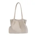 Bolso de hombro de cuero trenzado beige, elegante bolso tote de gran capacidad para diario. - Blanco