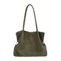 Bolso tote de cuero tejido para mujer, bolso de hombro casual de gran capacidad. - Verde