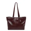 Dunkelrote Leder-Shopper Tasche für Damen, große elegante Schultertasche mit Metallösen. - Rot