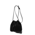 Modische schwarze Umhängetasche für Damen mit Fransen und Kordelzug als edler Bucket Bag Hauptansicht - Schwarz
