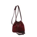 Burgunderrote Veloursleder Beuteltasche für Damen, vintage Kordelzug Umhängetasche mit Quaste. - Rot