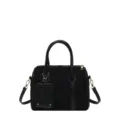 Elegante schwarze Wildleder Boston Handtasche mit Umhängegurt und Kartenhalter. - Schwarz