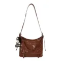 Vintage braune Leder Umhängetasche, stilvolle retro Damen Schultertasche mit Anhänger. - Mit Anhänger / Braun