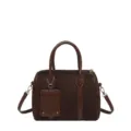 Dunkelbraune Wildleder Vintage Boston Tasche, Retro Schulter Umhängetasche für Damen - Kaffee