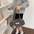 Koreanischer Stil Sternmuster Canvas Tote Bag lässige große Schultertasche Alltag. - Grau Stern