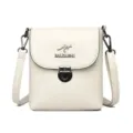Witte zachte lederen crossbody telefoontas met metalen slot, elegante casual schoudertas voor dames - Broken Wit