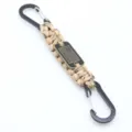 Paracord lanyard keychain with US flag metal charm and dual climbing carabiners for outdoor survival. - Desert Camouflage