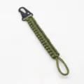 Military green 7-strand paracord keychain with sturdy black metal carabiner for outdoor use. - Army Green