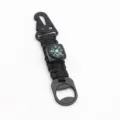 Outdoor survival paracord keychain with built-in mini compass and sturdy bottle opener tool. - Black