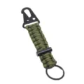 Paracord keychain survival tool with carabiner, flint fire starter and ring for outdoor camping. - Army Green