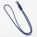 Handmade paracord lanyard with black metal hook, durable neck strap for ID badge and keys. - Navy Blue