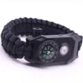 Zwarte paracord survival armband met kompas LED licht en multifunctionele noodfunctie - Zwart