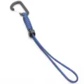 Paracord lanyard detail showing blue woven rope, black carabiner and adjustable buckle. - Navy Blue