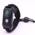 Overleving paracord armband met LED licht kompas en fluitje voor buiten camping wandelen. - Verstelbaar (Zwart)