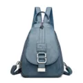 Blauwe vrouwen lederen rugzak casual mode dagelijks reistas minimalistisch stijlvol tas - Teal