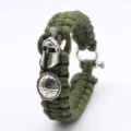 Spartan warrior green paracord survival bracelet with metal helmet and shield charms. - Army Green