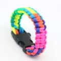 Colorful paracord survival bracelet with durable plastic buckle for outdoor hiking camping. - Rainbow