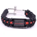 Paracord Survival Bracelet with US Thin Red Line Flag Metal Tag and Adjustable Shackle - Red Tags