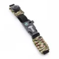 Outdoor survival paracord bracelet detail showing compass and durable woven design. - Army Green Camo