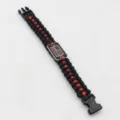 Handcrafted black red paracord survival bracelet with metal tactical flag tag for outdoor sports. - Black and Red