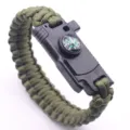Outdoor survival paracord bracelet with compass buckle for camping and emergency gear. - Army Green