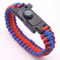 Survival paracord bracelet with compass multi-functional outdoor emergency camping gear. - Red+Blue